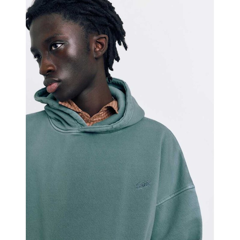 Pull&Bear Stwd washed hoodie in mid green