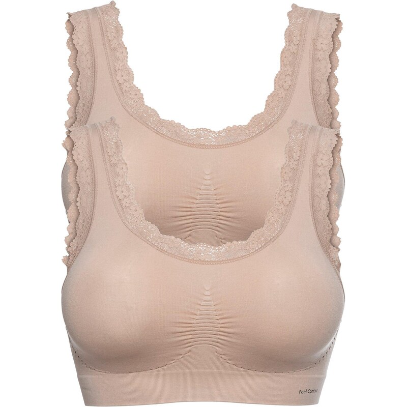 bonprix Bezešvý podprsenkový top Feel Comfort (2 ks v balení) béžová 49907384