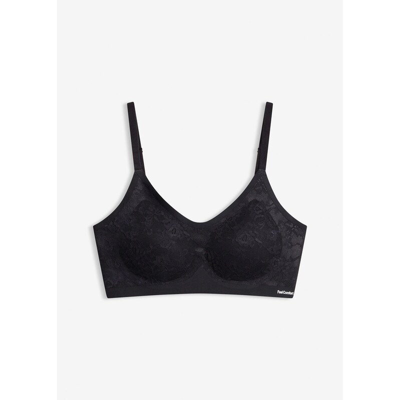bonprix Vyztužená podprsenka Feel Comfort, bez kostic, s krajkou černá 113067523
