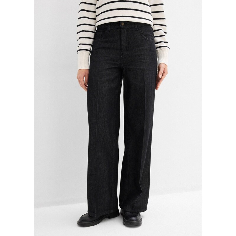 bonprix Džíny Wide Leg, Mid Waist černá Žena
