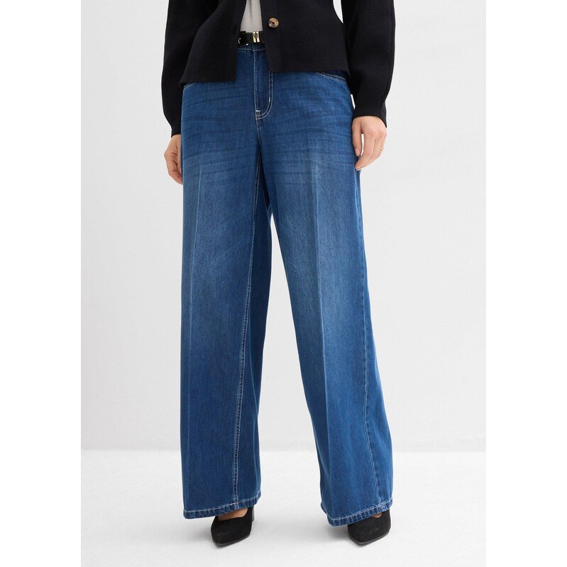 bonprix Džíny Wide Leg, Mid Waist modrá Žena
