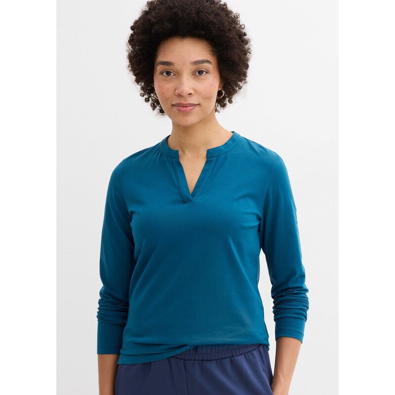 bonprix Henley triko k bokům modrá Žena 113067580