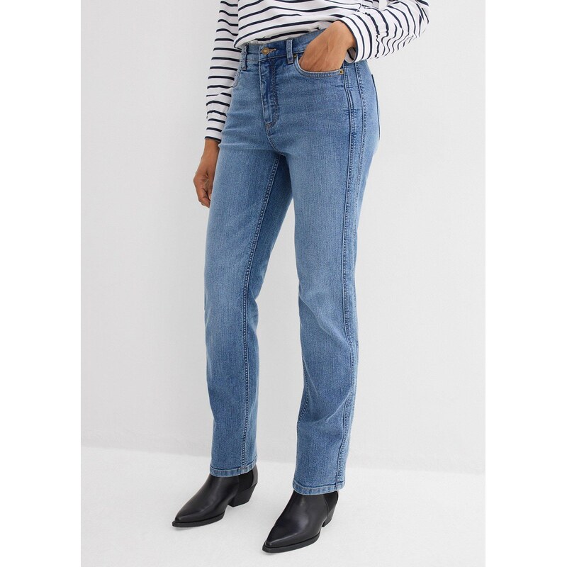 bonprix Džíny Straight, High Waist modrá Žena