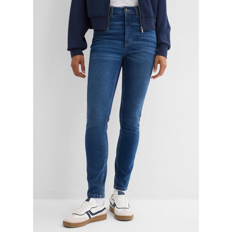bonprix Skinny džíny, High Waist, pohodlný pas modrá Žena