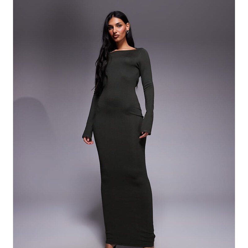 Kaiia exclusive fine knit cowl tie back long sleeve maxi dress