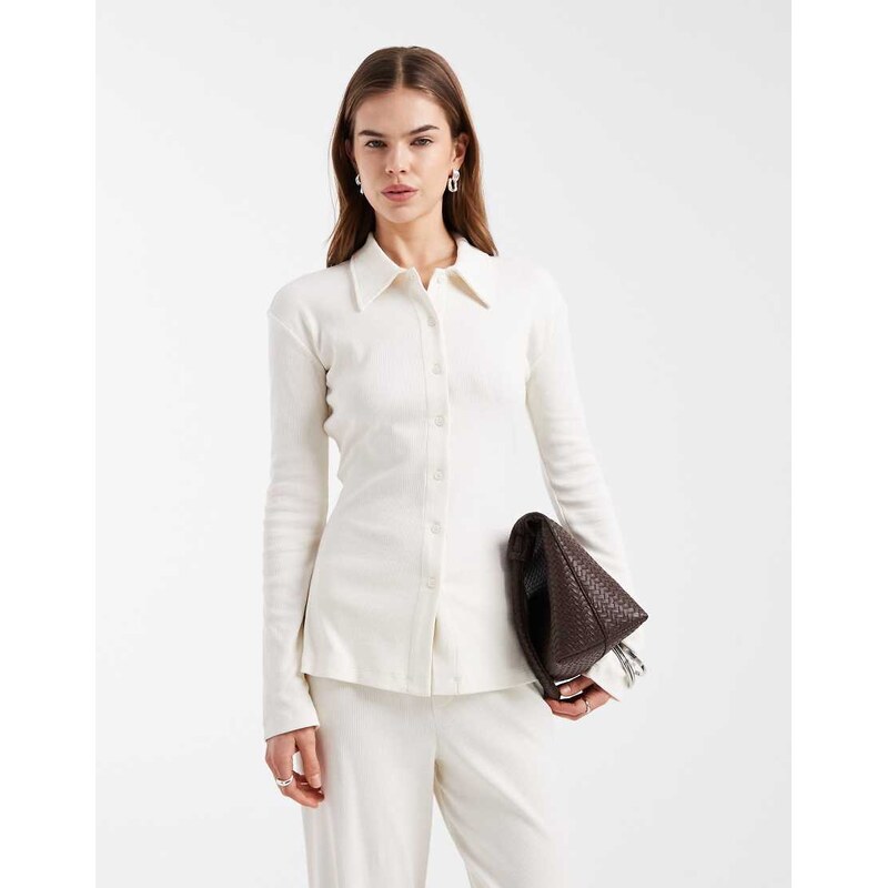 4th & Reckless cotton rich ribbed collared button through top co-ord 113070589