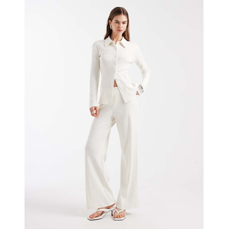 4th & Reckless cotton rich ribbed high waisted wide leg relaxed 113070590
