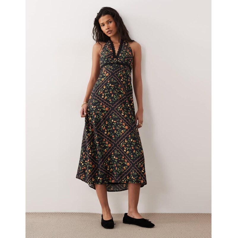 Kiss The Sky Positano printed maxi dress in black floral