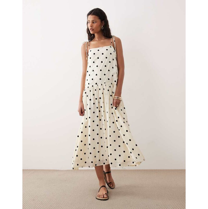 Kiss The Sky Imani drop waist maxi dress in black polka dot-Multi 114687988