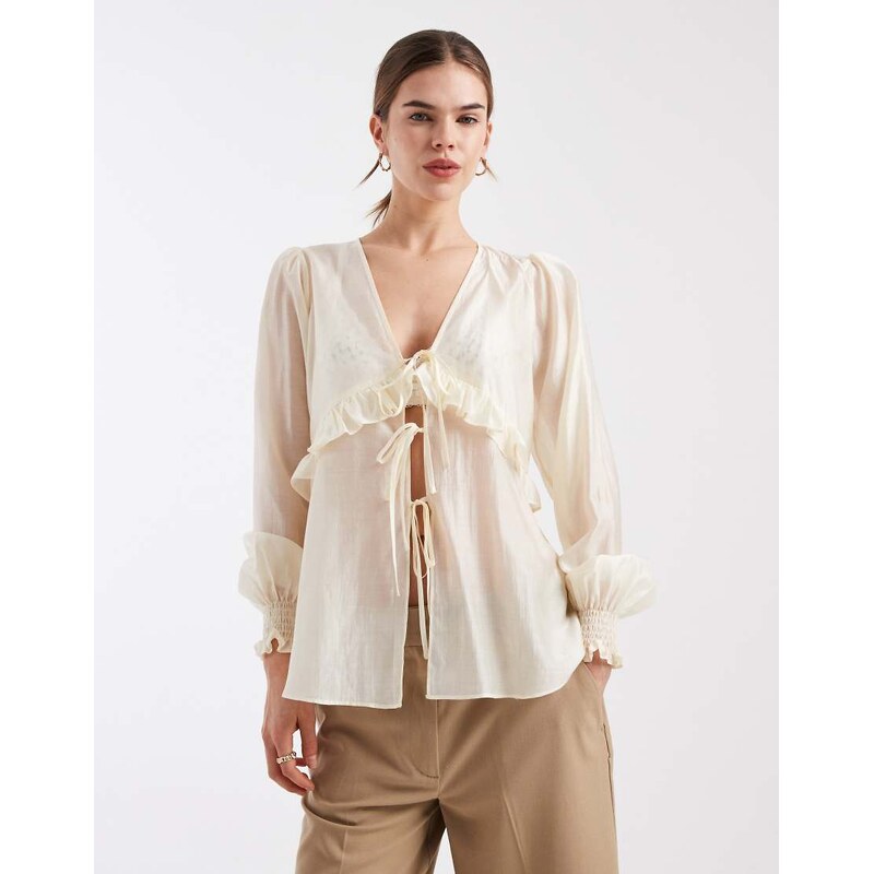 4th & Reckless semi sheer chiffon tie split front frill detail