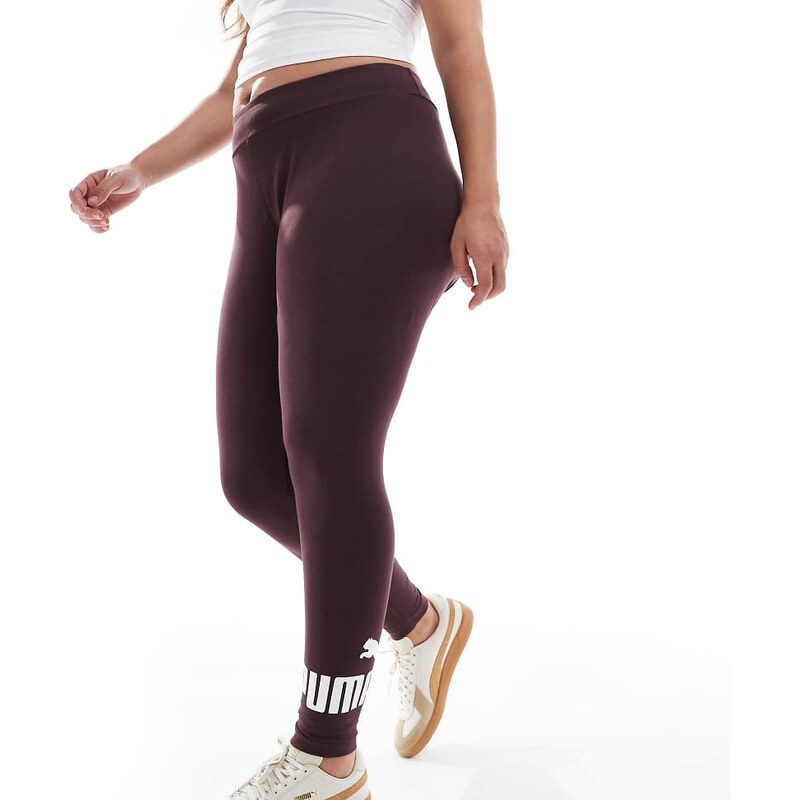 Puma Plus Essentials logo leggings in burgundy-Red 113070378