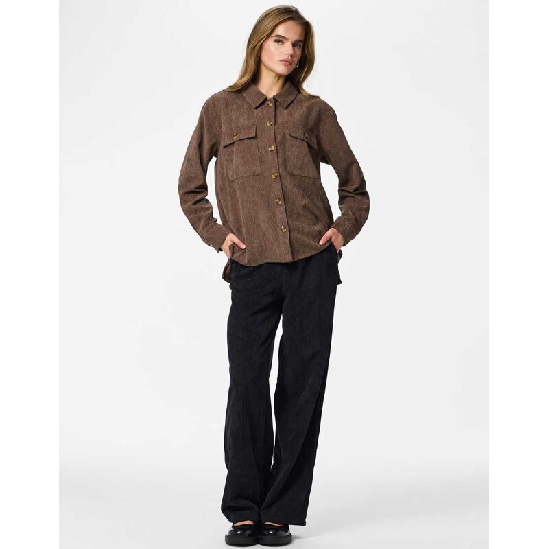Pieces button up shirt in brown-Black 115522503