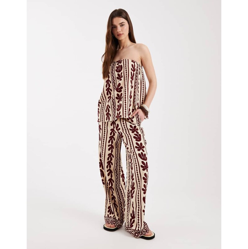 New Look co-ord patterned trousers in brown