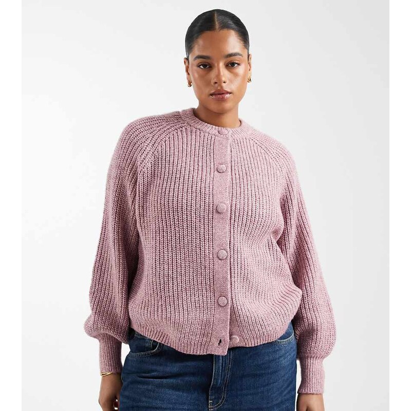 New Look Plus New Look Curve ribbed raglan cardigan in pink