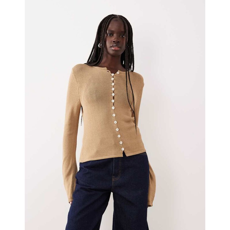 Pretty Lavish fine knit cardigan in neutral