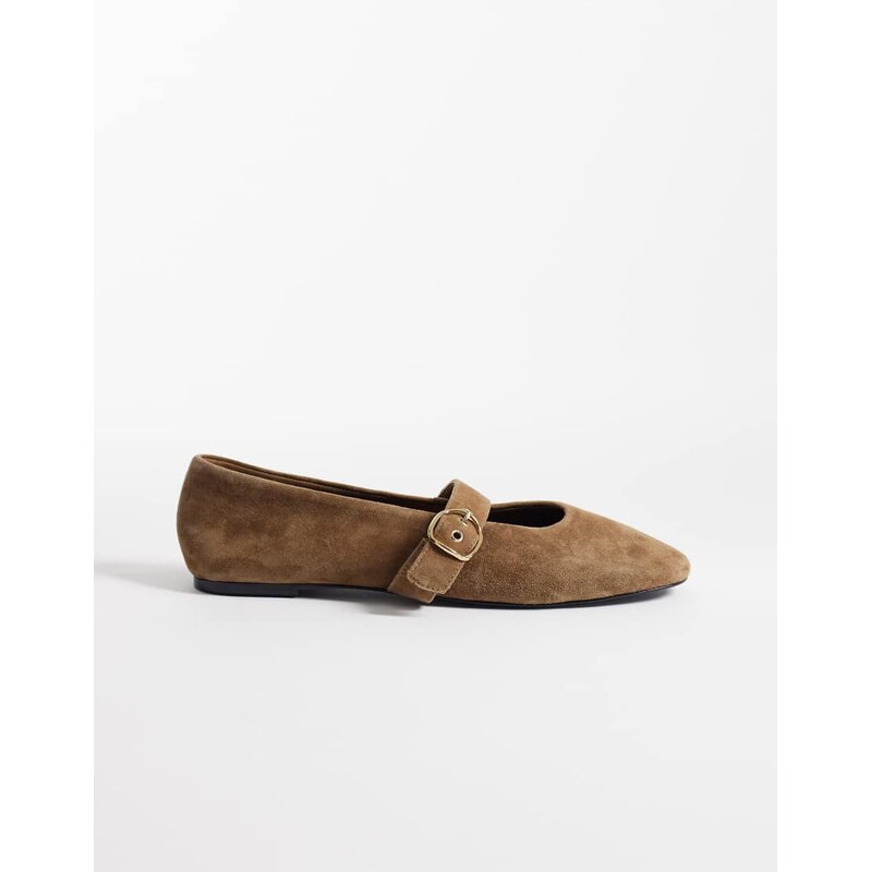 Mango 100% suede buckle strap pumps in mocha-Brown 115589614