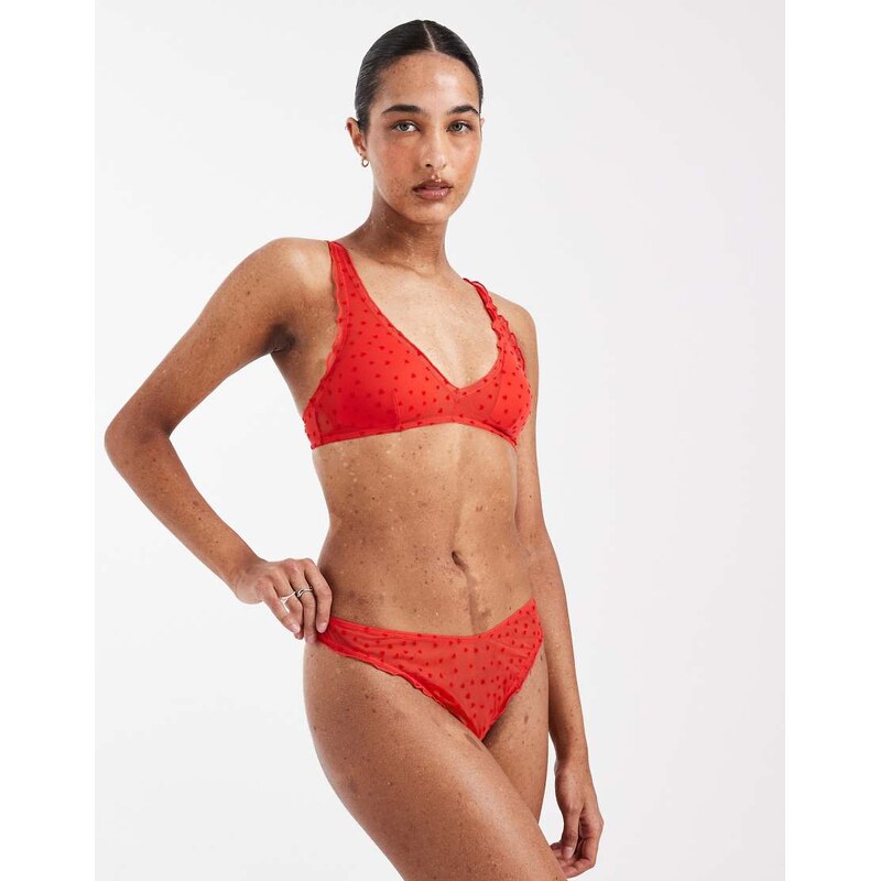 New Look heart flocked thong in red