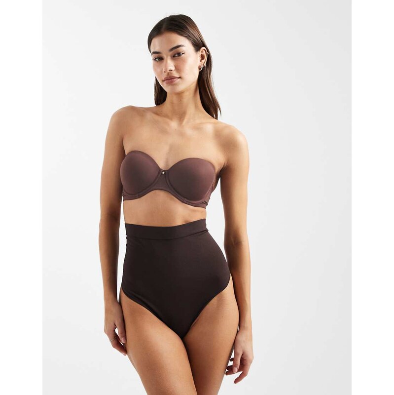 New Look shaping seamless high waisted thong in brown