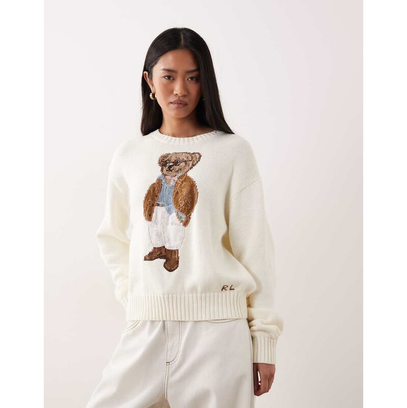 Polo Ralph Lauren bear cotton jumper in cream-White