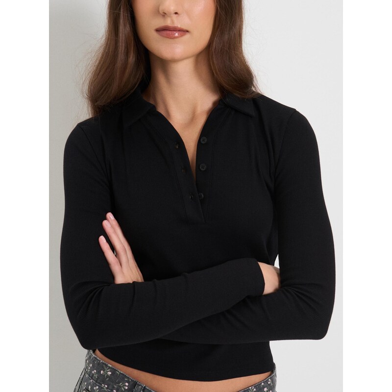 Sinsay - Pruhované polo tričko - černá 113076138