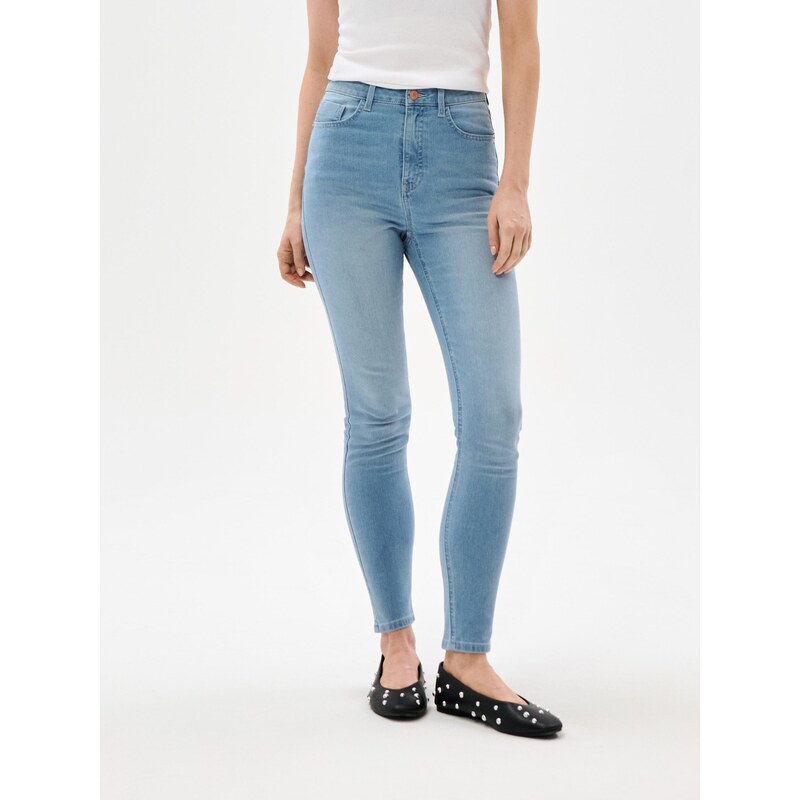 Sinsay - Džíny high waist skinny - modrá