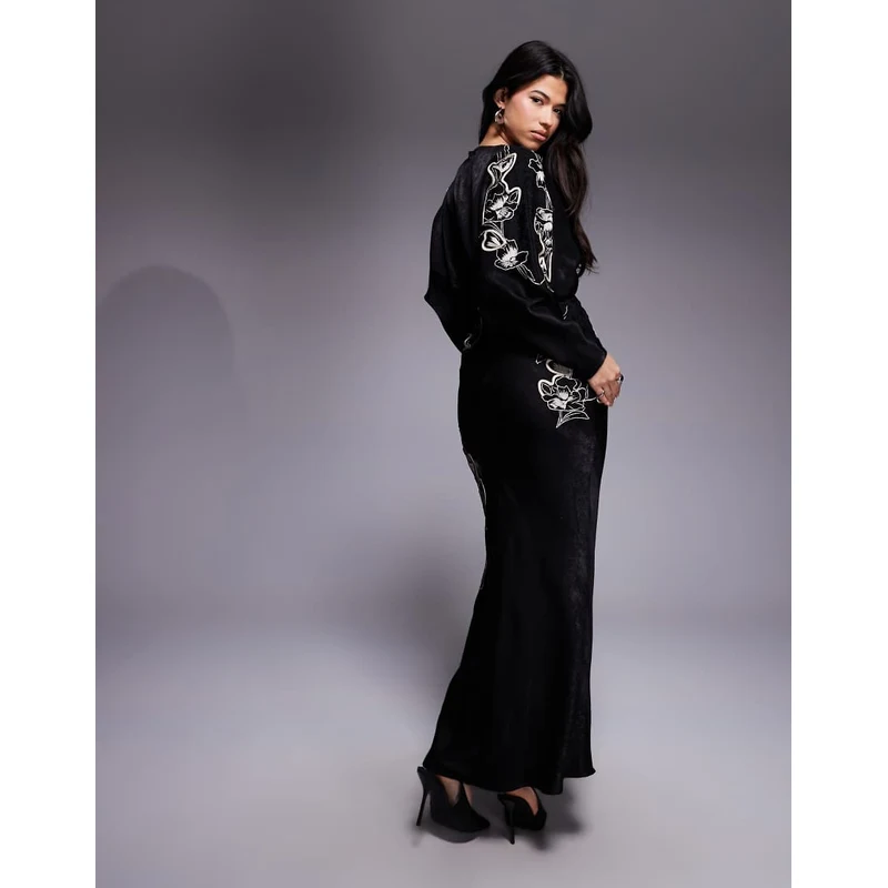 asos design satin twist bodice maxi dress with blouson sleeves Asos