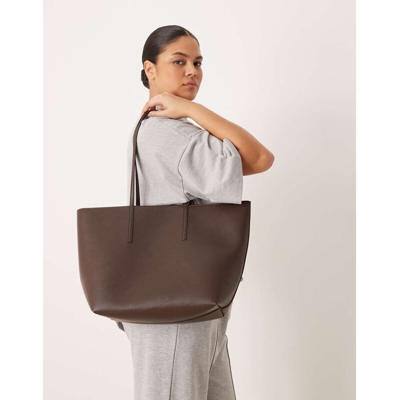 Mango classic faux leather tote bag in brown 113080221