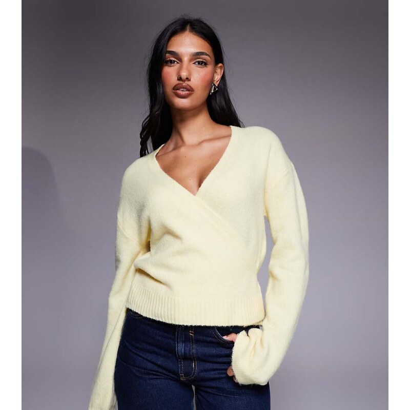 Kaiia exclusive wool feel knitted wrap cardigan in soft yellow 115566004