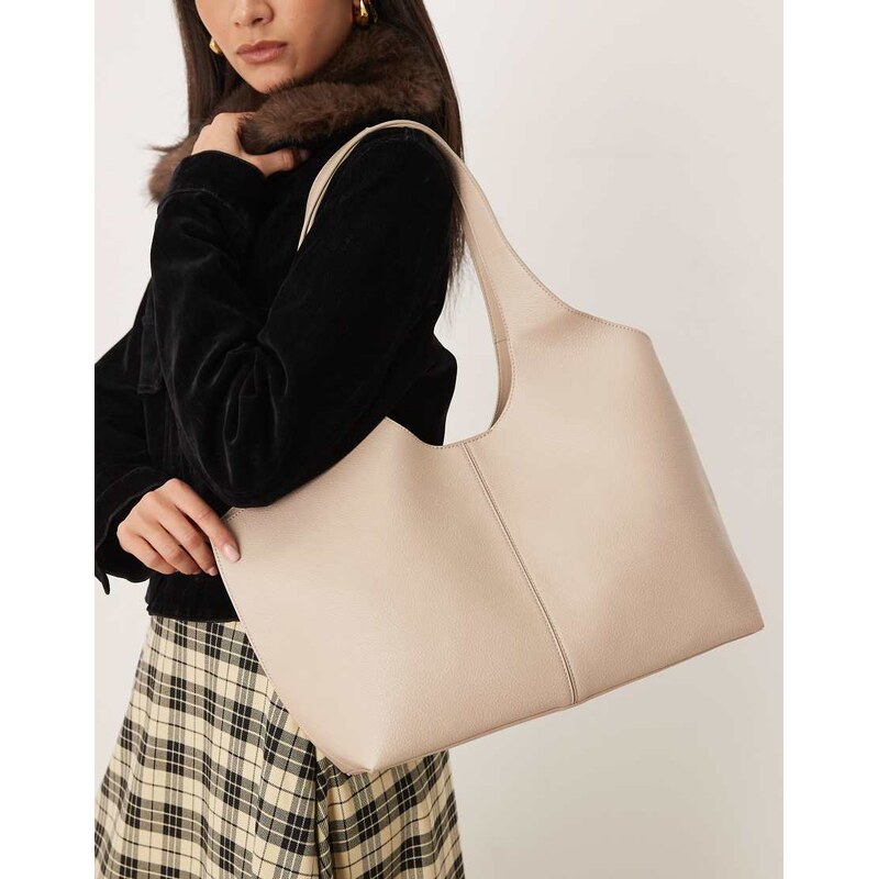 Mango faux leather shopper bag in oat-Neutral 113089148