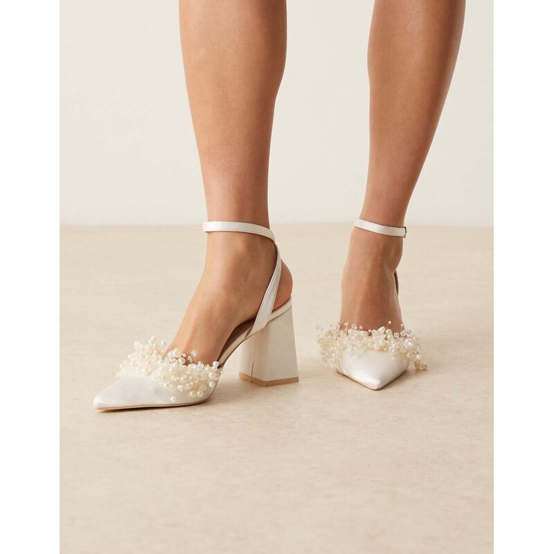Be Mine Bridal Tanika block heeled shoes with pearls in ivory