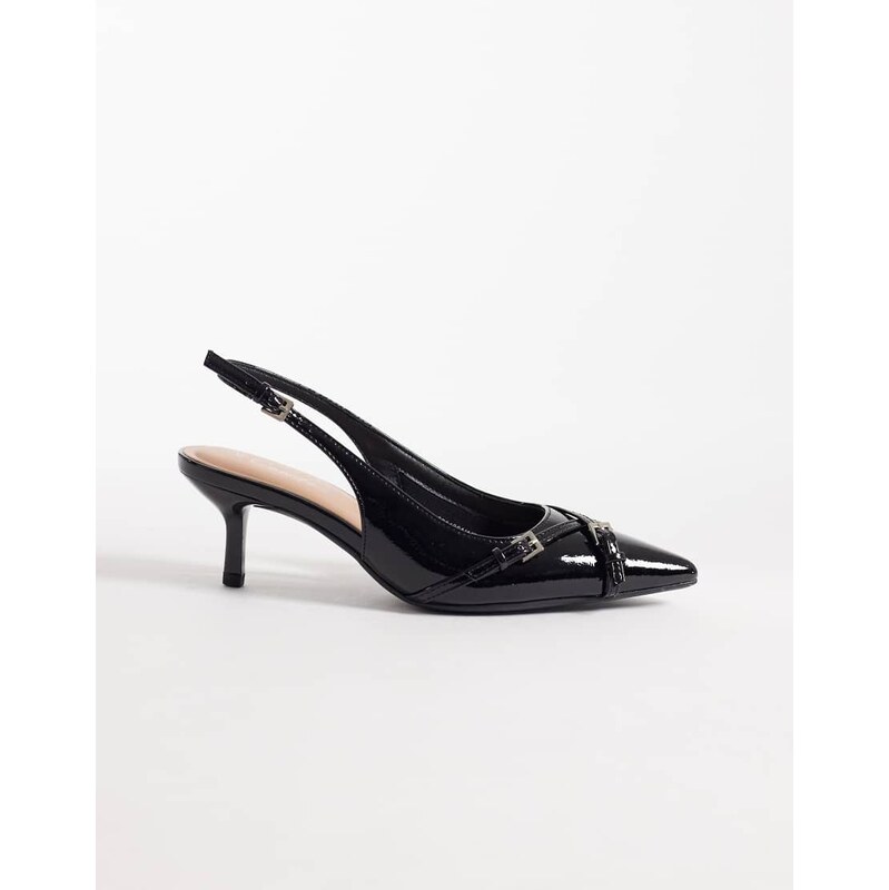 New Look buckle detail slingback heeled shoe in black 113650168