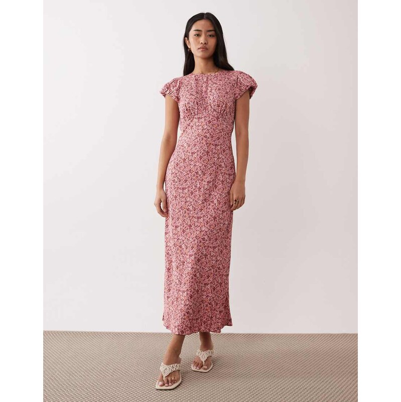 Nobodys Child Willow cap sleeve midi dress in pink ditsy floral