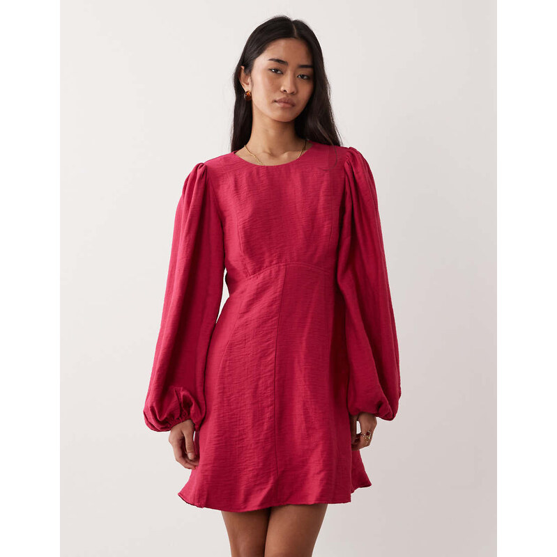 Nobodys Child Nicki occasion round neck puff sleeve mini dress
