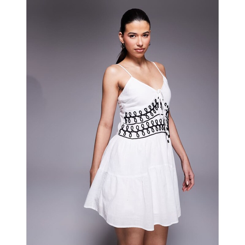 River Island embroidered detail mini dress in white 115589587