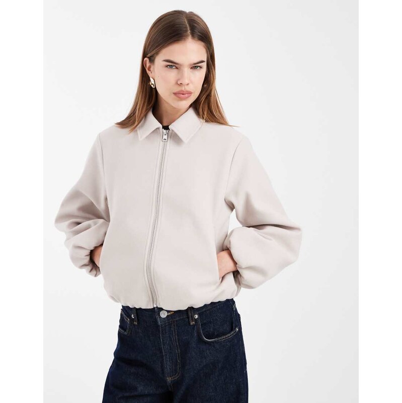 New Look zip through bomber jacket in stone-Neutral 114421864