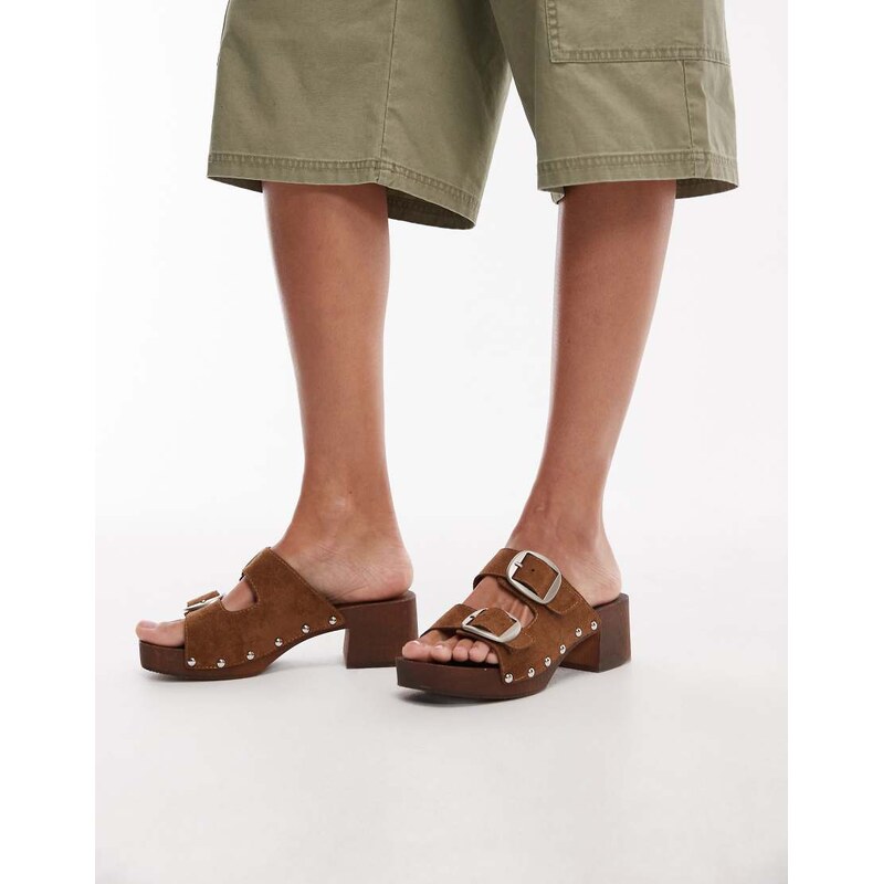 Glamorous clogs in tan suedette-Brown