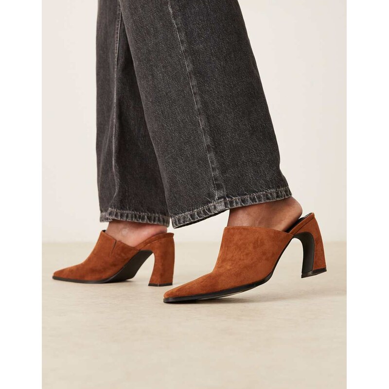 RAID Hania curved heel mules with pointed toe in tan faux suede - TAN 115514141