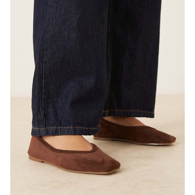 RAID Wide Fit Maryana ballet flats in brown suedette