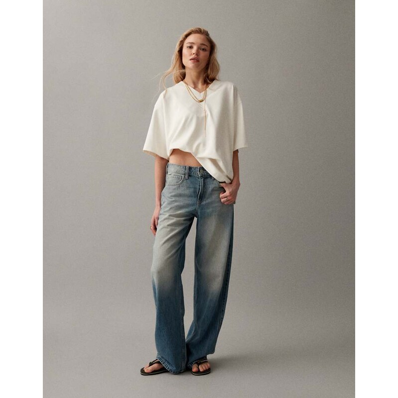 Hollister high rise baggy jeans in light blue wash 113089187
