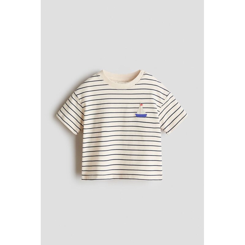 H&M - Tričkos výšivkou - Světle Béžová/Plachetnice