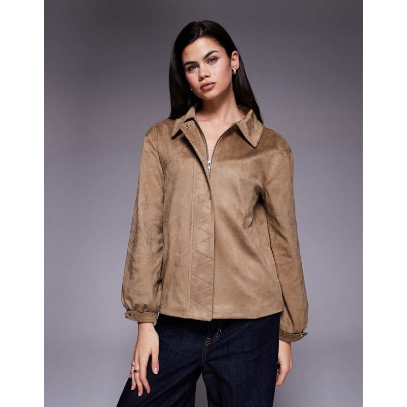 The Frolic exclusive faux suede balloon sleeve bomber jacket in