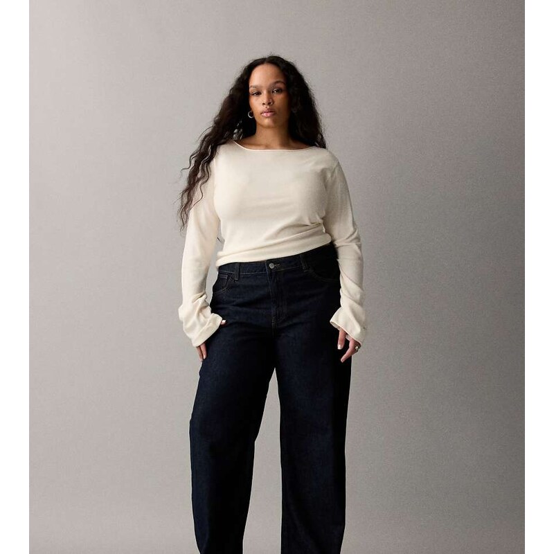 Noisy May Curve Alexa mid rise wide leg jeans in rinse-Blue