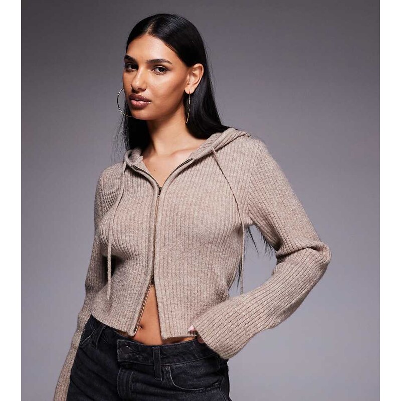 The Frolic exclusive ribbed knit double zip through hooded