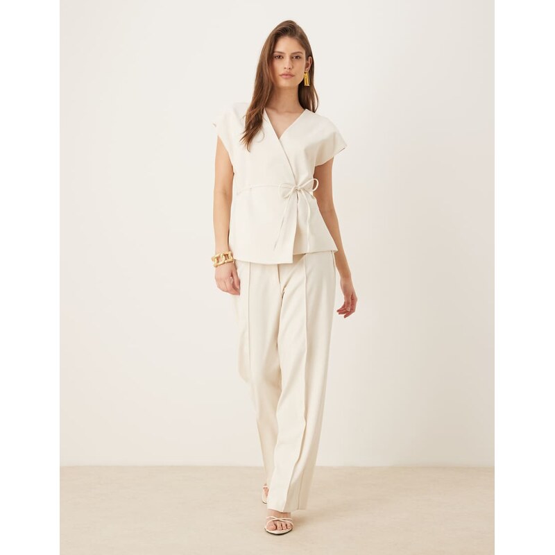AWARE high waist wide leg trouser co-ord in cream-White 113091567