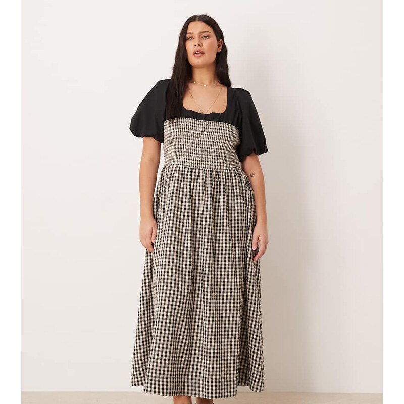 ASOS Curve ASOS DESIGN Curve shirred bodice maxi dress with puff 113091484