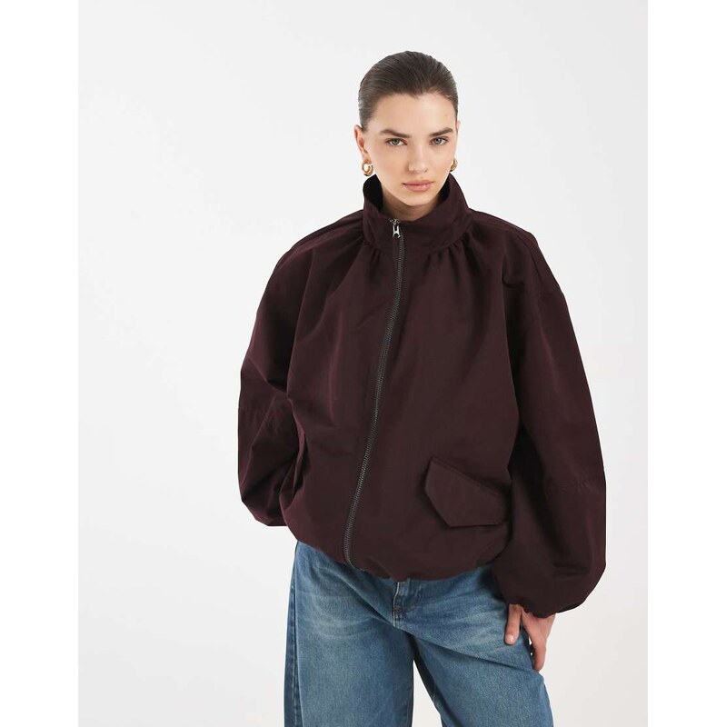 ASOS DESIGN oversized funnel neck bubble hem bomber in mulberry
