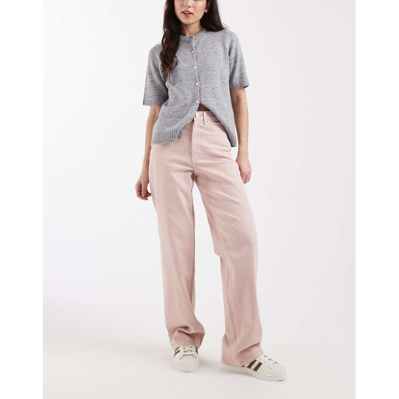 Vero Moda Tessa high waisted wide leg jeans in pale pink 115517122