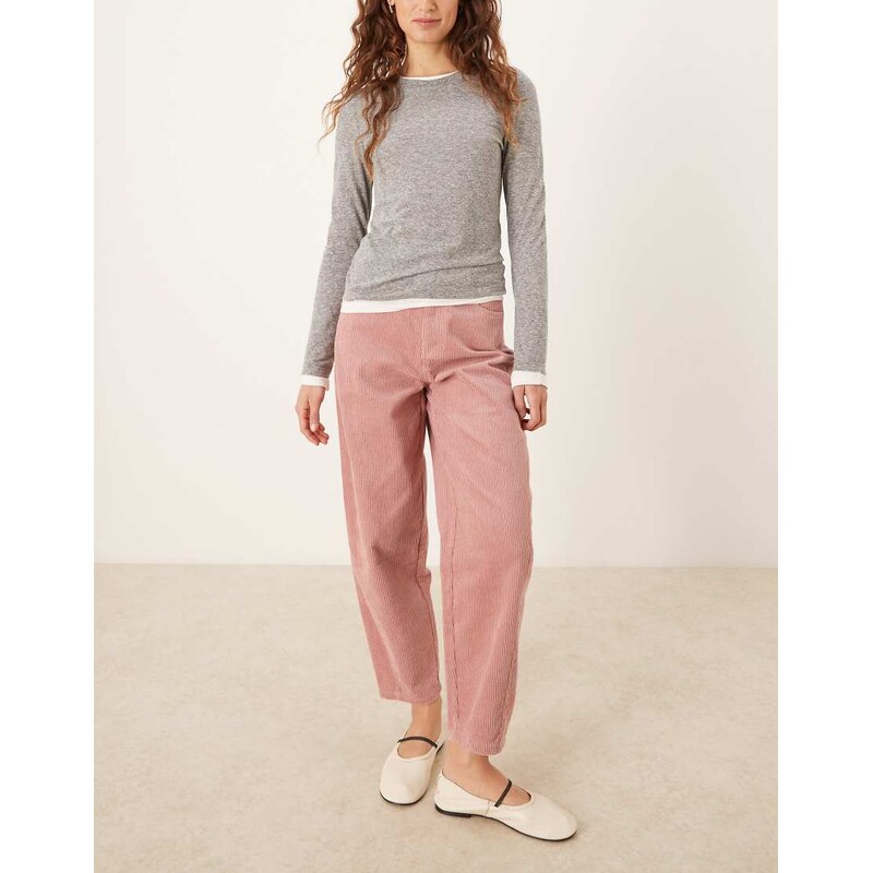 Threadbare cord barrel leg trousers in dusty pink 113091507