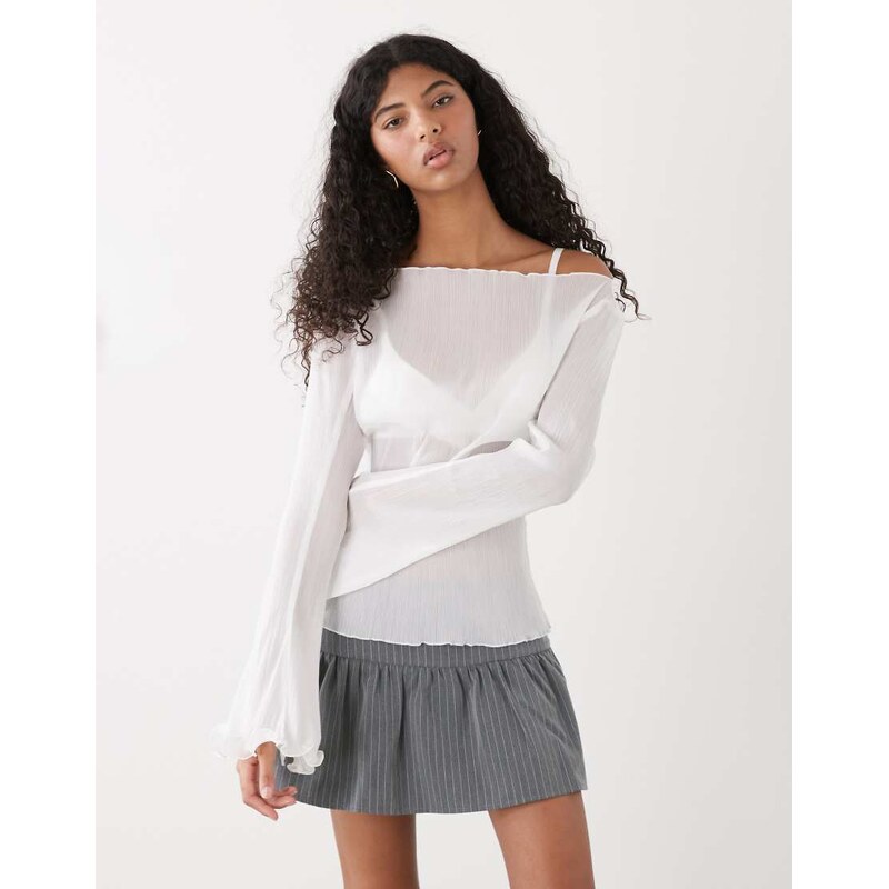 Monki sheer floaty long sleeve top in white