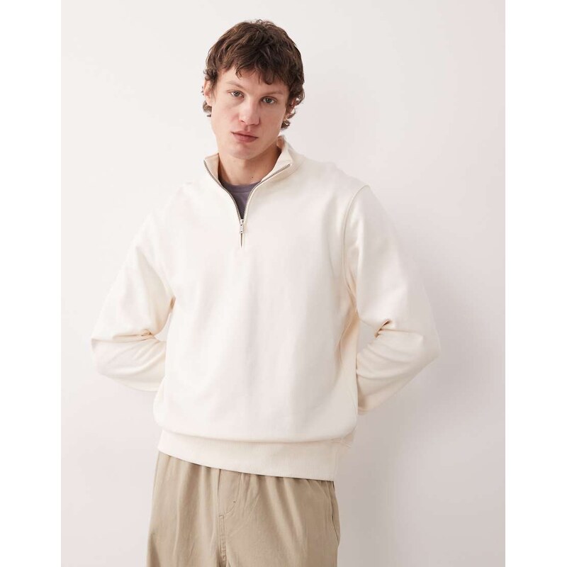 Mango 100% cotton quarter zip sweatshirt in ecru-Neutral